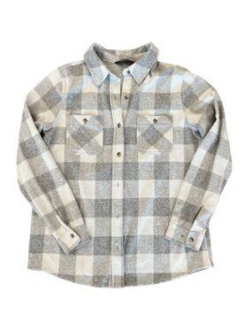 Member's Mark White Gray Shacket Plaid Button Down Shirt Women's Size S